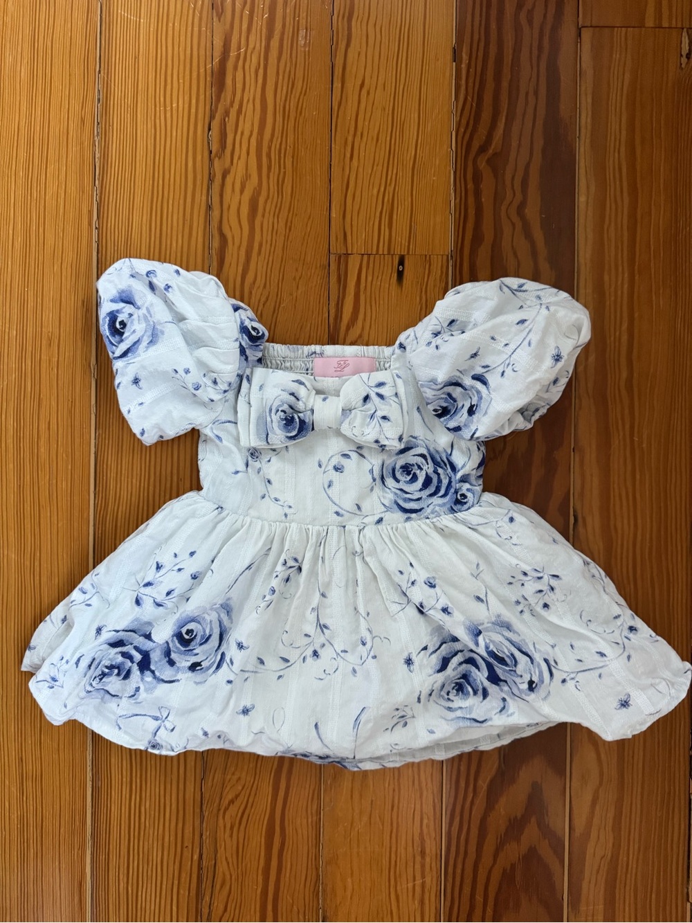 Floraison Lane Blue Floral Dress with Bow